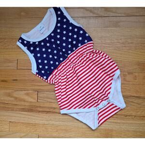 Funnycokid stars and stripes 4th of July cinched waist bodysuit sz 90 US 12-18mo